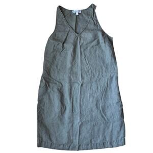 Michael Stars 100% Linen Shift Dress Army Green Size Small Tank Sleeveless Vneck